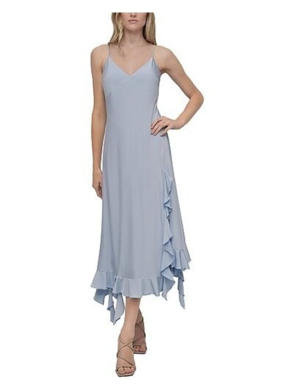 DKNY Fit & Flare Shinning Dress Back Tie Polyester skyway Blue Size 14 $149